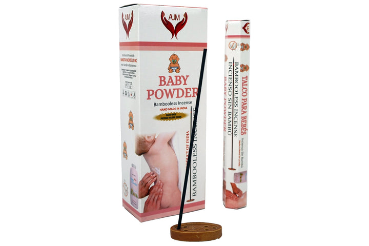 AUM Baby Powder Bambooless Hand Made Incense | Free Incense Holder | 90 Sticks - Incense Gallery