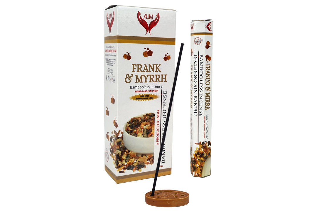 AUM Frank & Myrrh Bambooless Hand Made Incense | Free Incense Holder | 90 Sticks - Incense Gallery