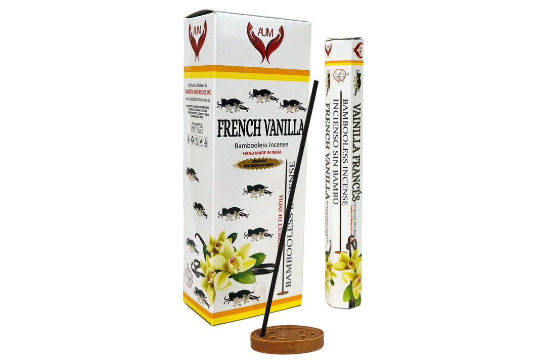 AUM French Vanilla Bambooless Hand Made Incense | Free Incense Holder | 90 Sticks - Incense Gallery