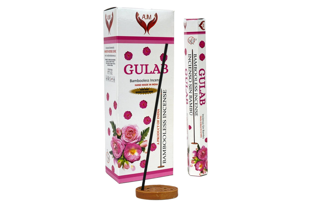 AUM Gulab Bambooless Hand Made Incense | Free Incense Holder | 90 Sticks - Incense Gallery