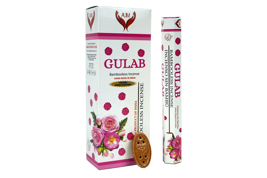 AUM Gulab Bambooless Hand Made Incense | Free Incense Holder | 90 Sticks - Incense Gallery