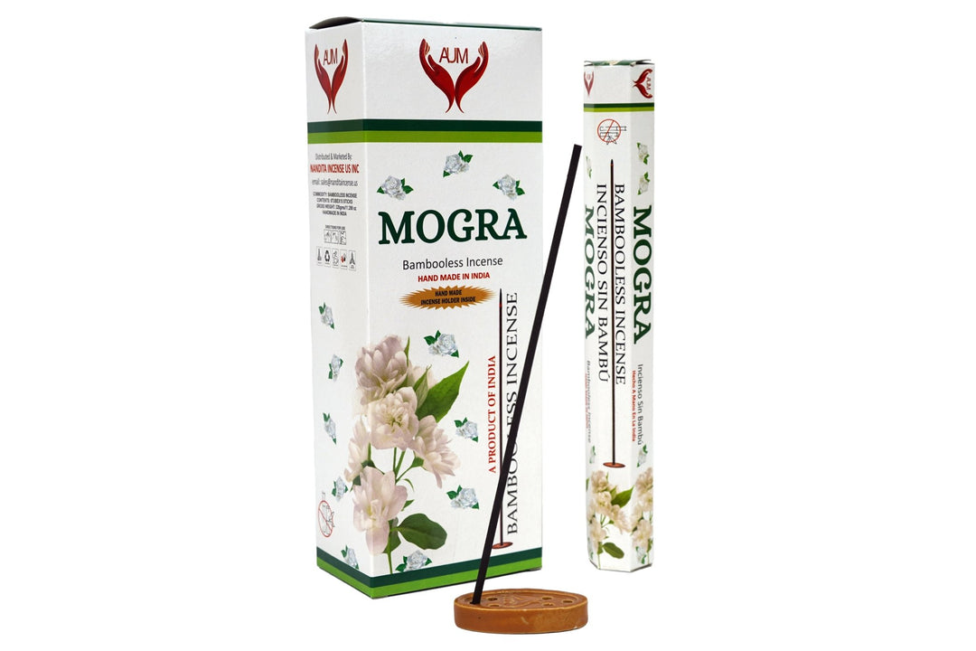 AUM Mogra Bambooless Hand Made Incense | Free Incense Holder | 90 Sticks - Incense Gallery