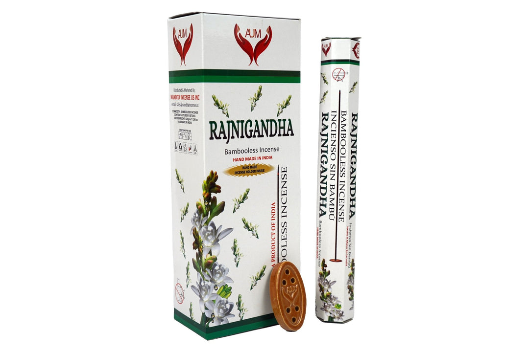 AUM Rajnigandha Bambooless Hand Made Incense | Free Incense Holder | 90 Sticks - Incense Gallery