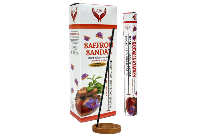 AUM Saffron Sandal Bambooless Hand Made Incense | Free Incense Holder | 90 Sticks - Incense Gallery