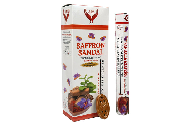 AUM Saffron Sandal Bambooless Hand Made Incense | Free Incense Holder | 90 Sticks - Incense Gallery