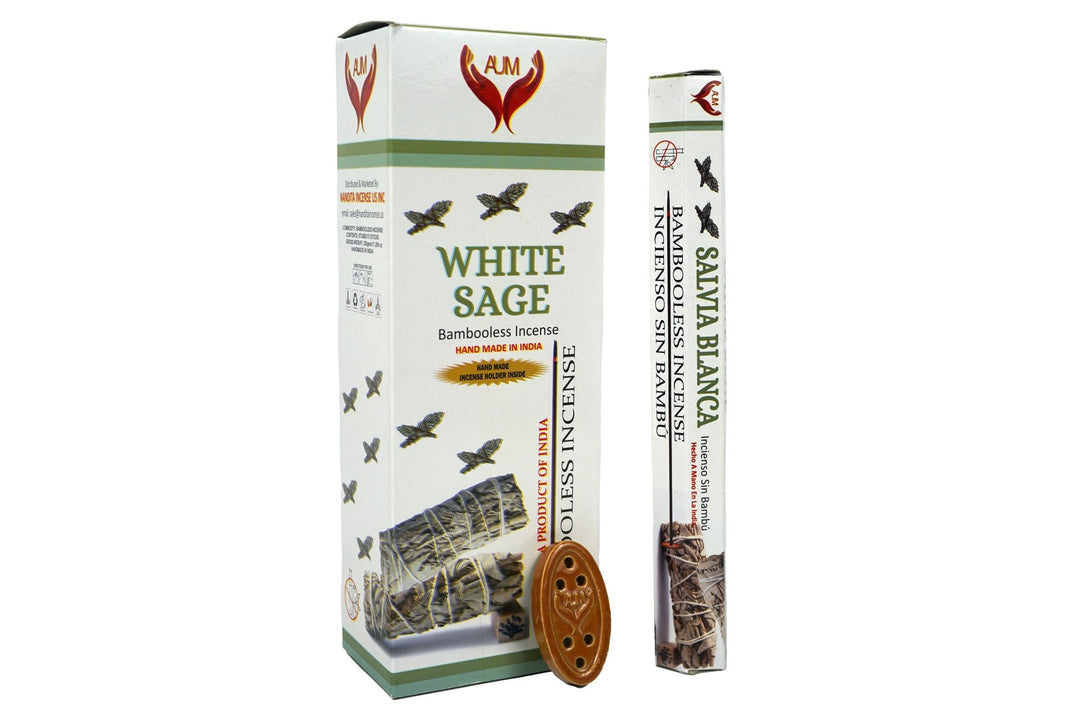 AUM White Sage Bambooless Hand Made Incense | Free Incense Holder | 90 Sticks - Incense Gallery