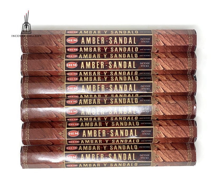 HEM Amber Sandal Incense Sticks, 6 Tubes, Total 120 Sticks - Incense Gallery