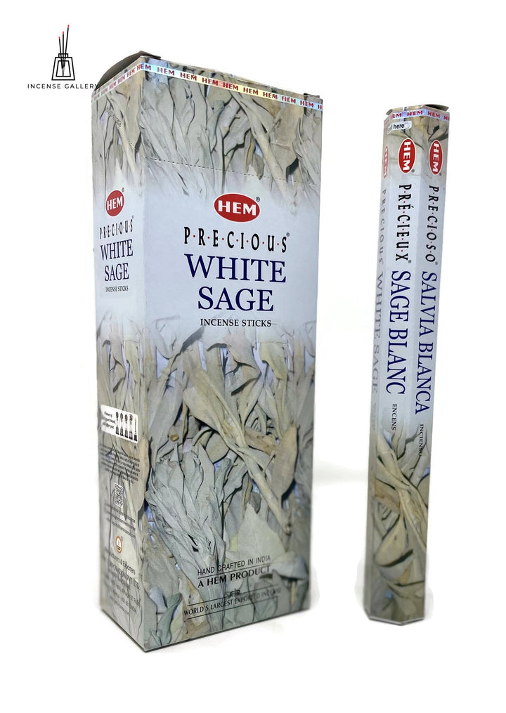 HEM Precious White Sage Incense Sticks - box of 6 tubes - 120 Sticks - Incense Gallery