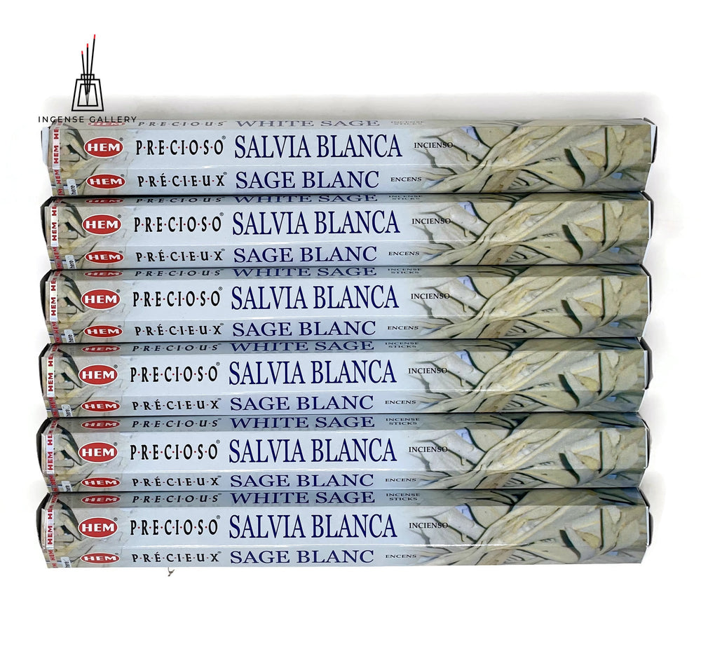 HEM Precious White Sage Incense Sticks - 6 tubes- 120 Sticks - Incense Gallery