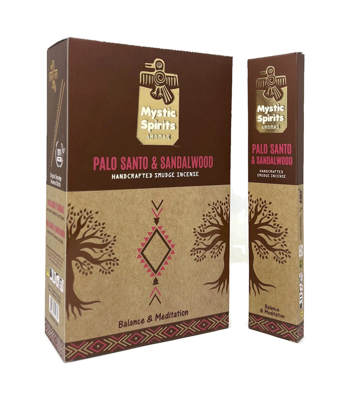 Mystic Spirits Aroma - Palo Santo & Sandalwood Handcrafted Smudge Incense Sticks - box of 12 packs -Incense Gallery