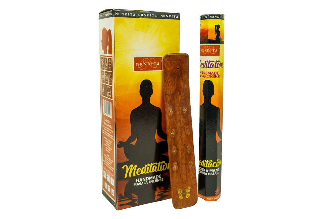 Nandita - Meditation - Box of Six 20 Sticks Tubes, 120 Sticks Total With Free Ash Catcher -  Incense Gallery