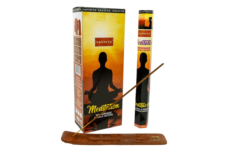 Nandita - Meditation - Box, Tubes and ash catcher, 120 Sticks Total With Free Ash Catcher - Incense Gallery