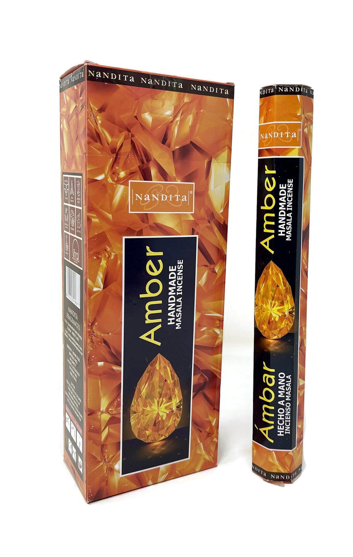 Nandita Hand Made Masala Incense Sticks - Amber - 6 HEXA Tubes - Total 120 Sticks - Incense Gallery