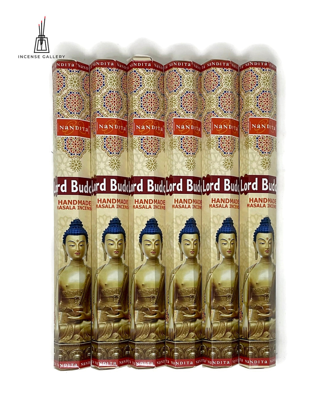 Nandita Hand Made Masala Incense Sticks - Lord Buddha - 6 HEXA Tubes - Incense Gallery