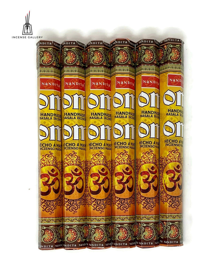 Nandita Hand Made Masala Incense Sticks - OM - 6 HEXA Tubes - Incense Gallery