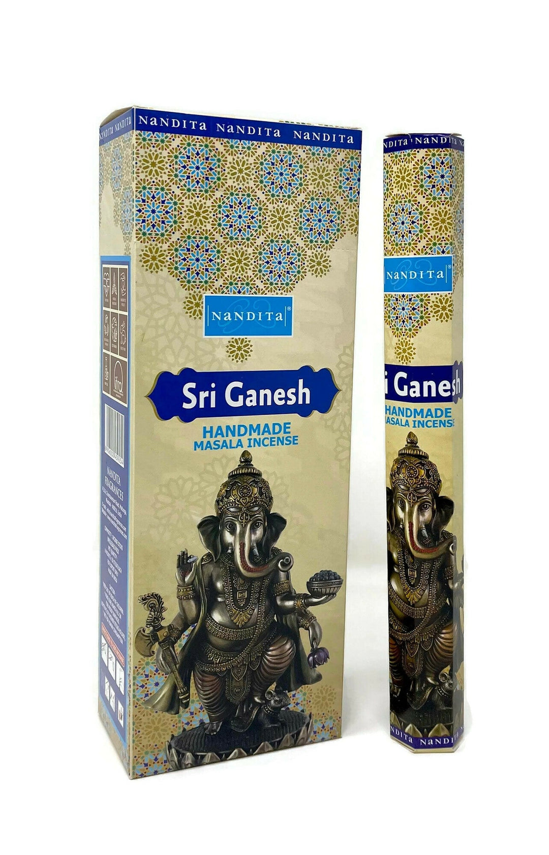 Nandita Hand Made Masala Incense Sticks - Sri Ganesh - 6 HEXA Tubes - Total 120 Sticks - Incense Gallery