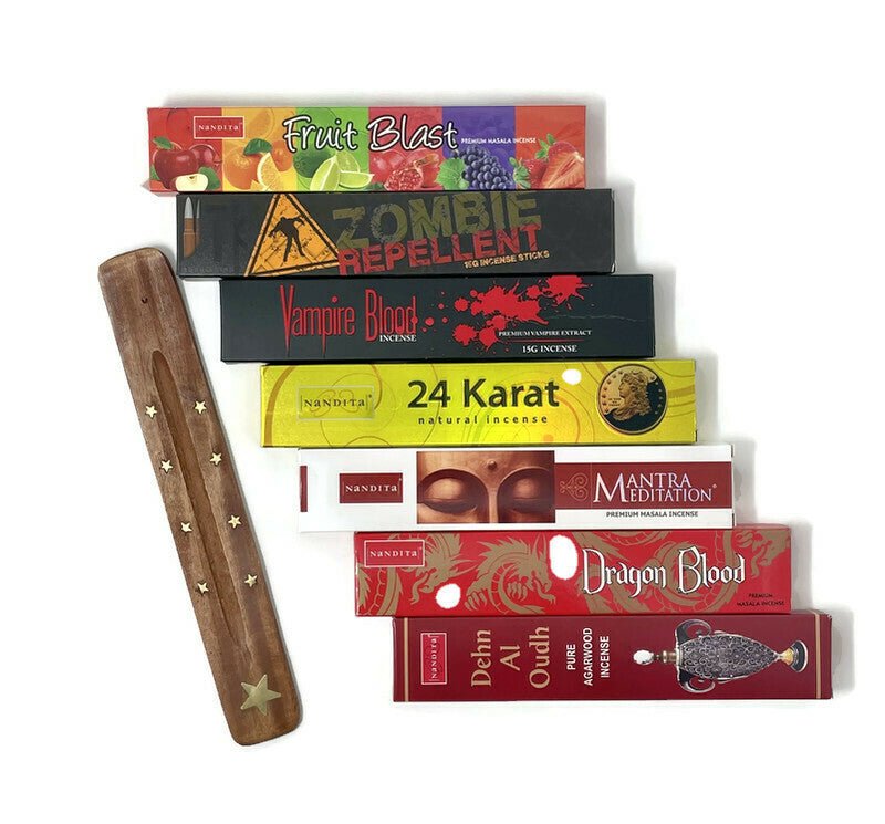 Nandita Incense Sticks | Assorted Gift Set Includes 7 Fragrances | Free Ash Catcher - Incense Gallery