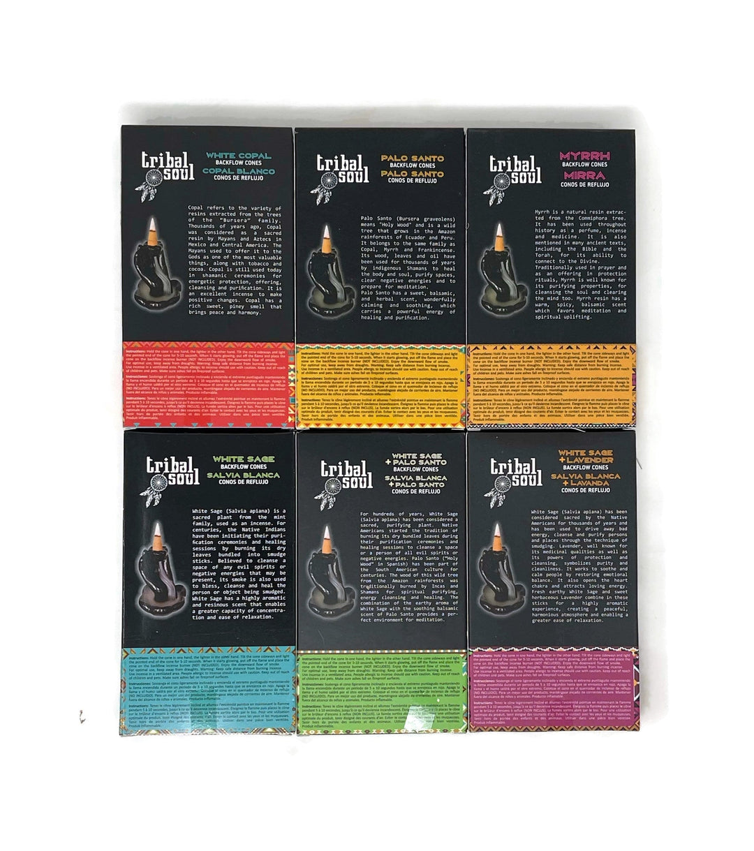 Tribal Soul Backflow Incense Cones | 6 Packs - 60 Cones Sampler | All 6 Scents - Incense Gallery