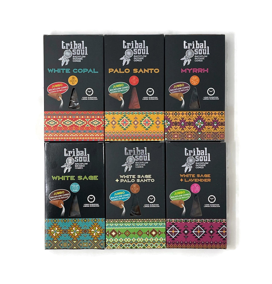 Tribal Soul Backflow Incense Cones | 6 Packs - 60 Cones Sampler | All 6 Scents - Incense Gallery