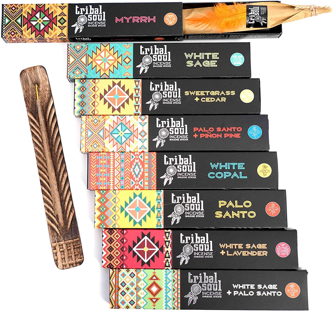 Tribal Soul Incense Smudge Sticks | Assorted Gift Set Includes 8 Fragrances | Free Ash Catcher - Incense Gallery