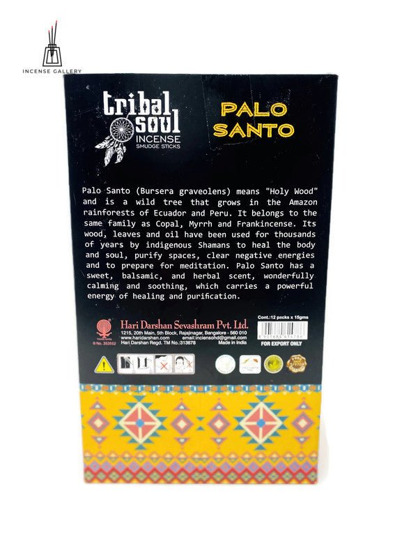 Tribal Soul - Palo Santo Masala Incense Sticks - backside of the box -Incense Gallery