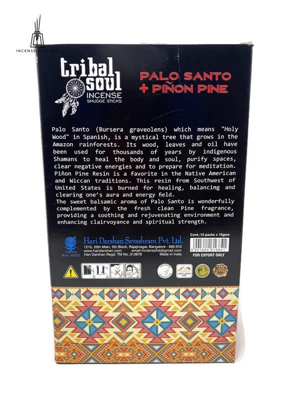 Tribal Soul - Palo Santo + Piñon Pine Masala Incense Sticks - Backside of the box -Incense Gallery