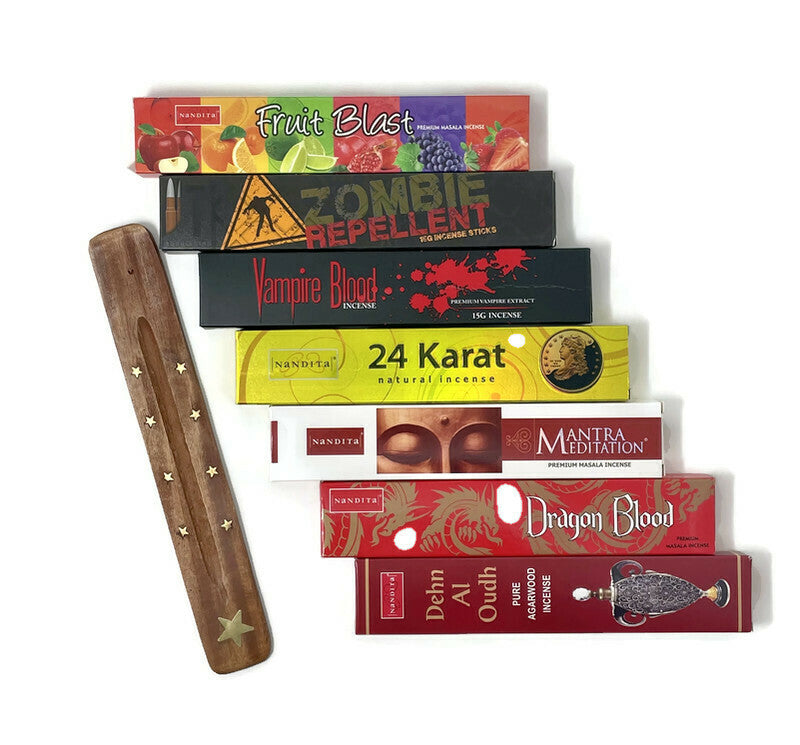 Nandita Incense Sticks | Assorted Gift Set Includes 7 Fragrances | Free Ash Catcher