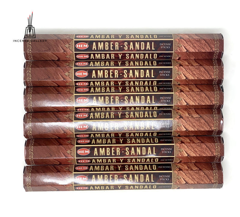 HEM Amber Sandal Incense Sticks - 6 Tubes