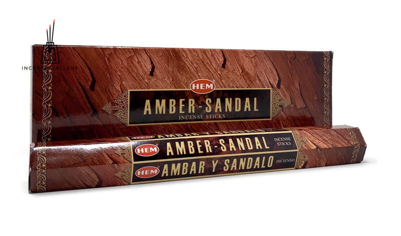 HEM Amber Sandal Incense Sticks | Box of 6 Tubes, 20 Grams Each, Total 120 grams